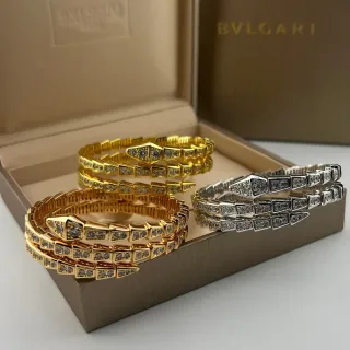 Bvlgari Serpenti Gold Silver Coiled Serpent Silhouette Pavé-Set Stones Bracelet
