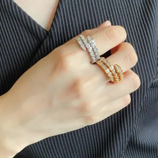 Bvlgari Serpenti Gold Silver Serpentine Coil Pavé-Set Diamonds Ring