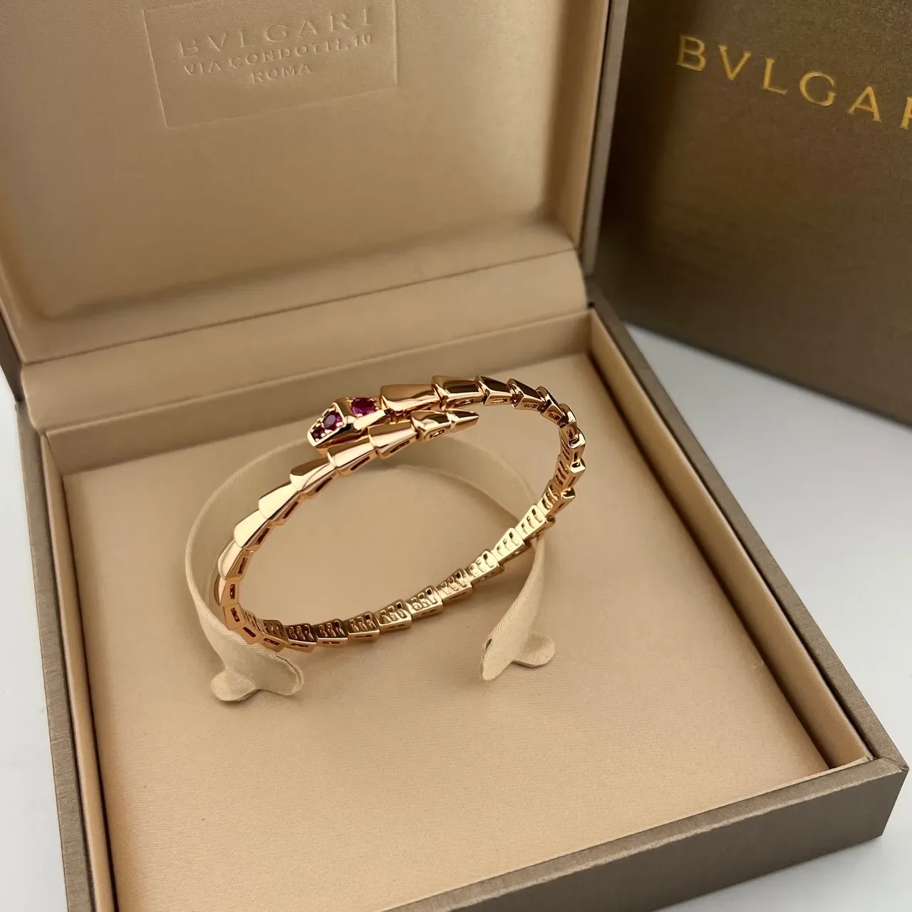 Bvlgari Serpenti Rose Gold Ruby-Eye Snake Bracelet 2