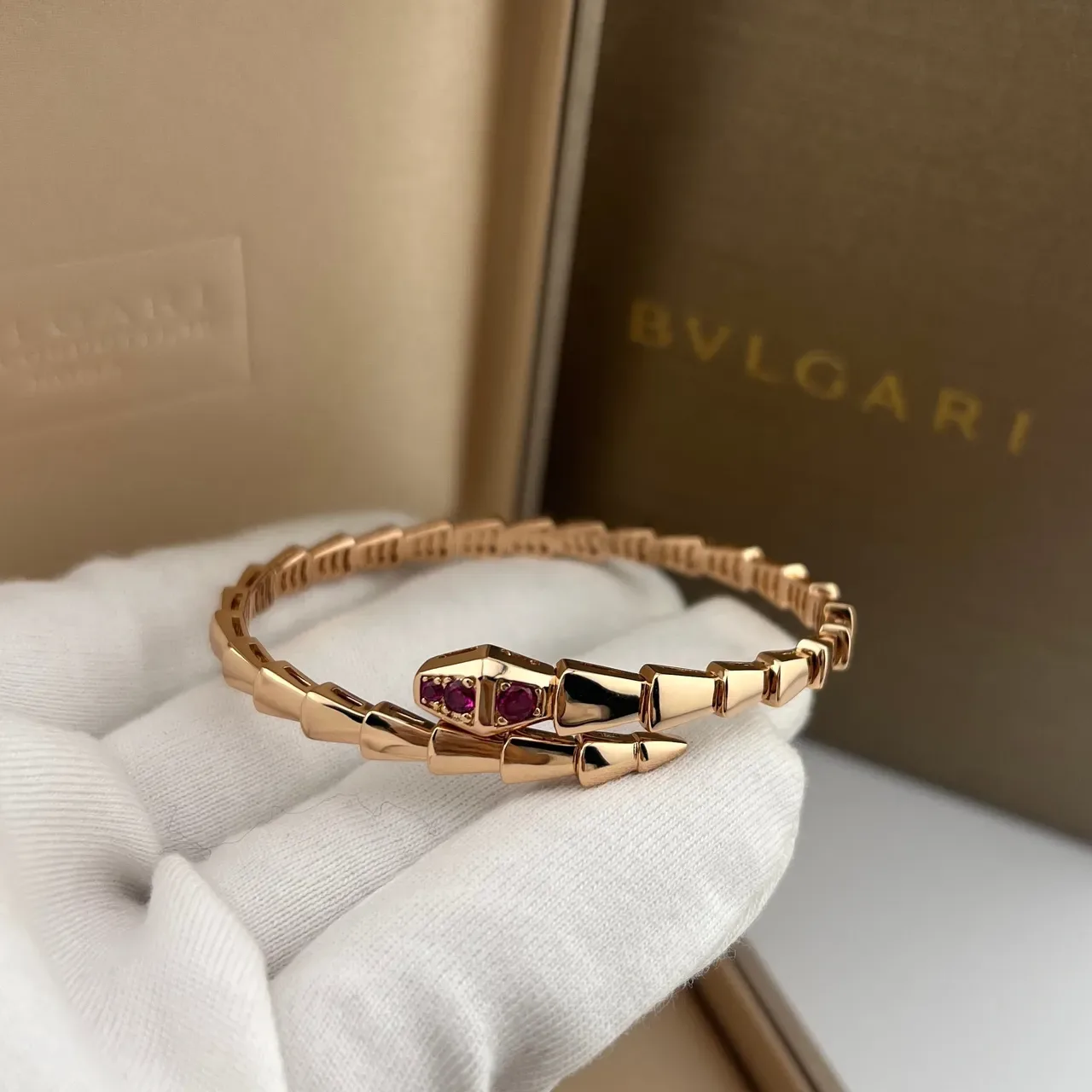 Bvlgari Serpenti Rose Gold Ruby-Eye Snake Bracelet 4