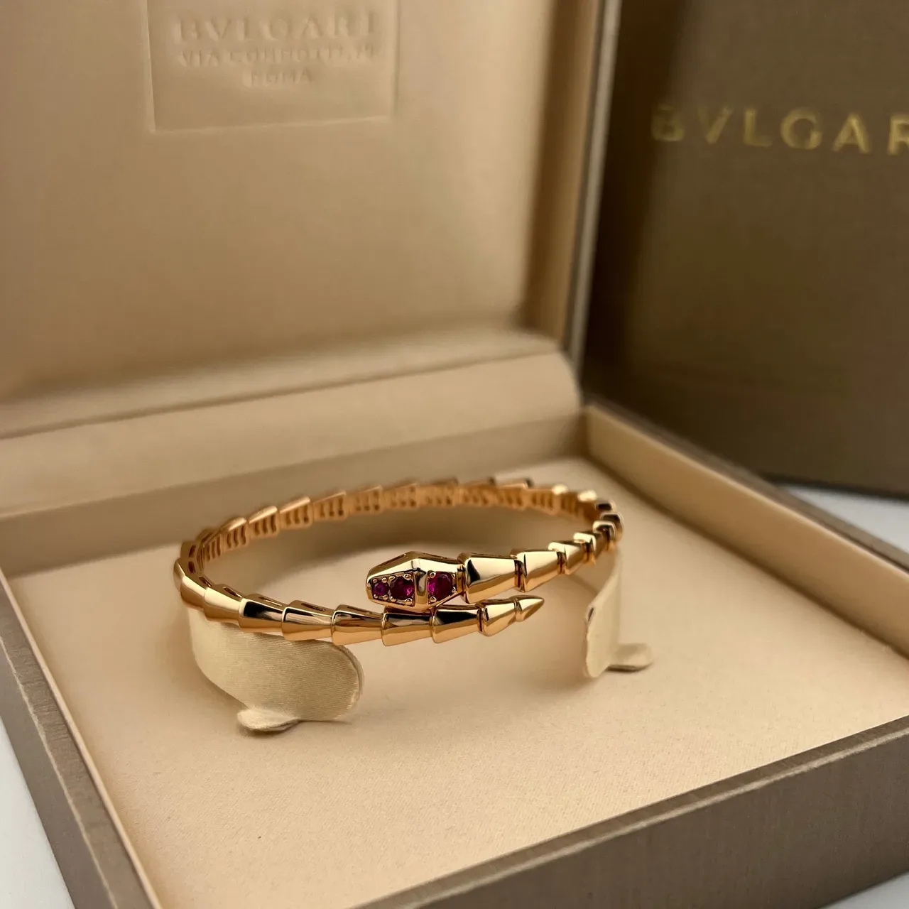 Bvlgari Serpenti Rose Gold Ruby-Eye Snake Bracelet 5