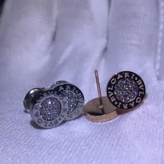 Bvlgari चांदी काला वृत्तीय डिस्क पावे सेट पत्थर कर्णफूल