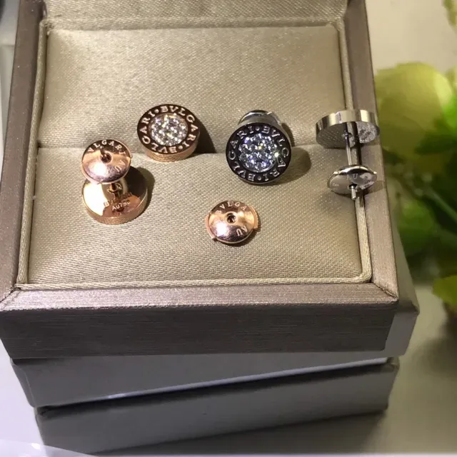 Bvlgari Silver Black Circular Disc Pavé-Set Stones Earrings 6