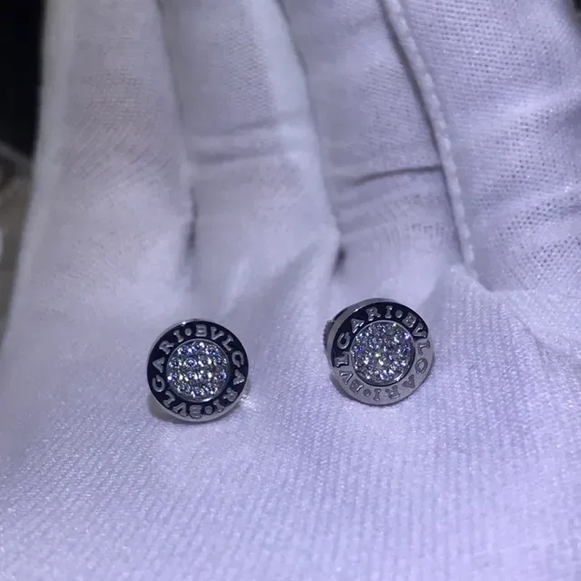 Bvlgari Silver Black Circular Disc Pavé-Set Stones Earrings 9