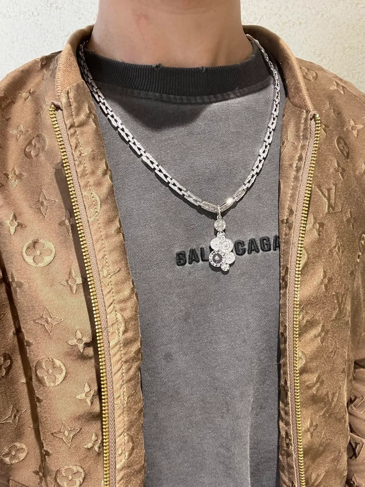 Bvlgari Argent Chaîne Transparente Diamants Pavé Pendentif Multi-Disc Collier 8
