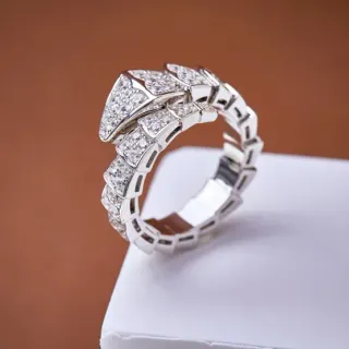 Bvlgari Silver White Articulated Geometric Band Pavé-Set Clear Stones Ring