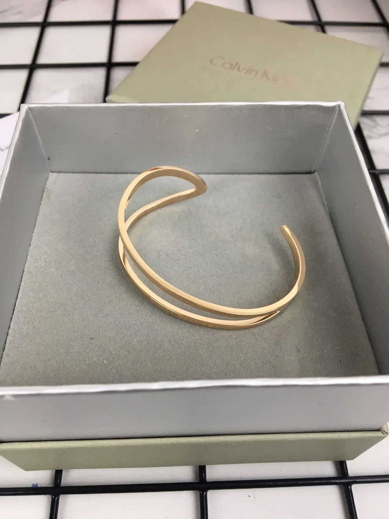 Calvin Klein Double-Layered Open Cuff Gold-Tone Bracelet 5