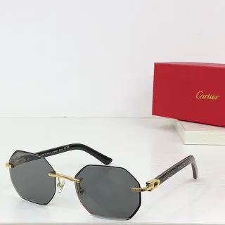 Cartier Black Gold Rimless Octagonal Hinge Detail Sunglasses