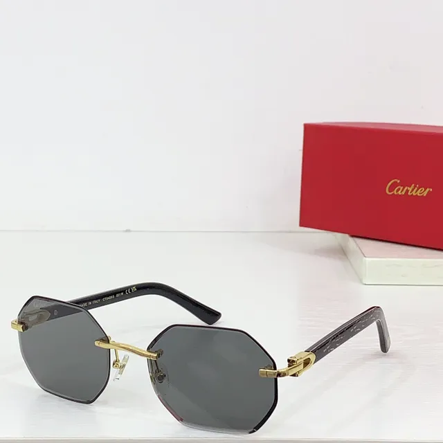 Cartier Lunettes de soleil or noir sans bordure avec détail de charnière octogonale 1