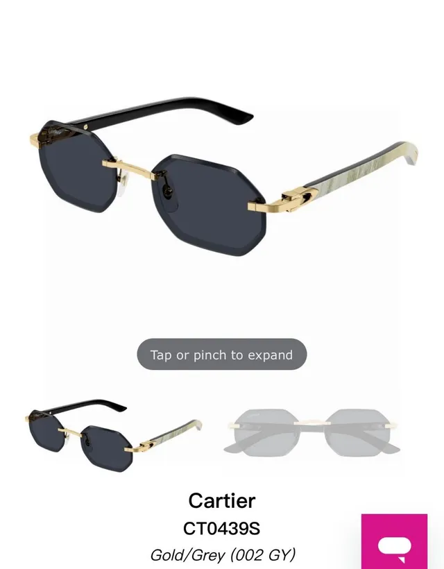 Cartier Lunettes de soleil or noir sans bordure avec détail de charnière octogonale 2
