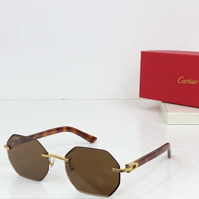 Cartier Lunettes de soleil or noir sans bordure avec détail de charnière octogonale 5