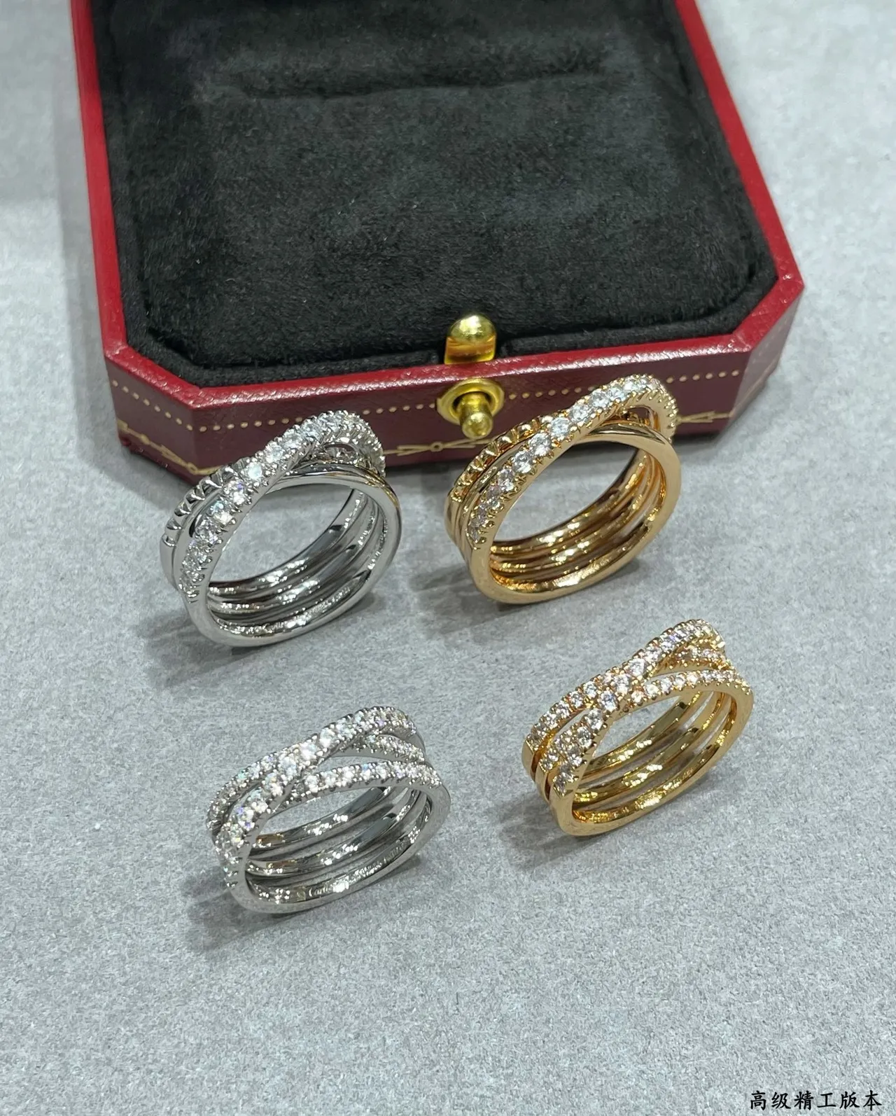 Cartier ذهب فضة متعدد الشرائح Pavé-Set خاتم 3