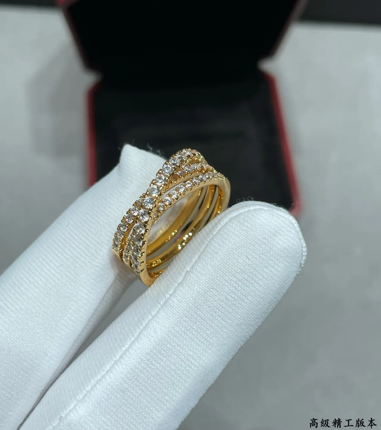 Cartier ذهب فضة متعدد الشرائح Pavé-Set خاتم 4