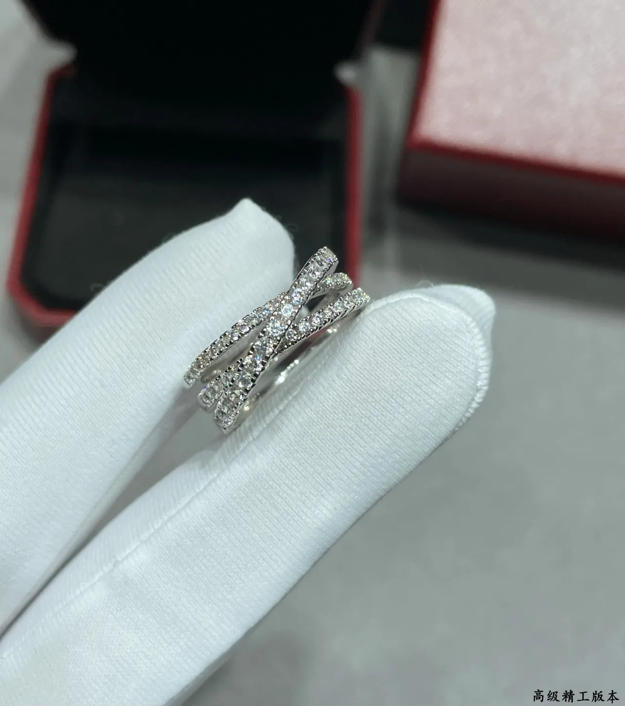Cartier ذهب فضة متعدد الشرائح Pavé-Set خاتم 5