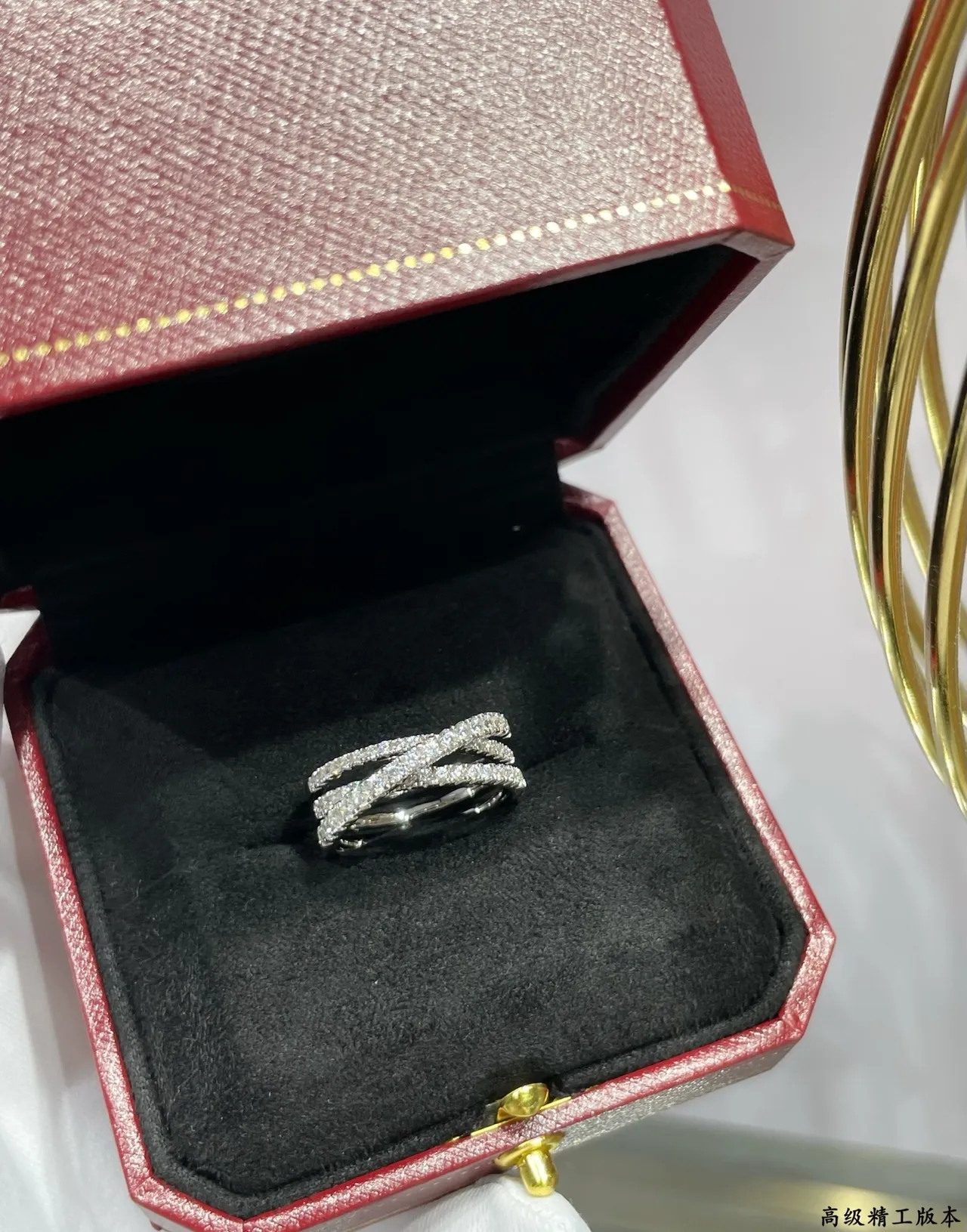 Cartier ذهب فضة متعدد الشرائح Pavé-Set خاتم 7