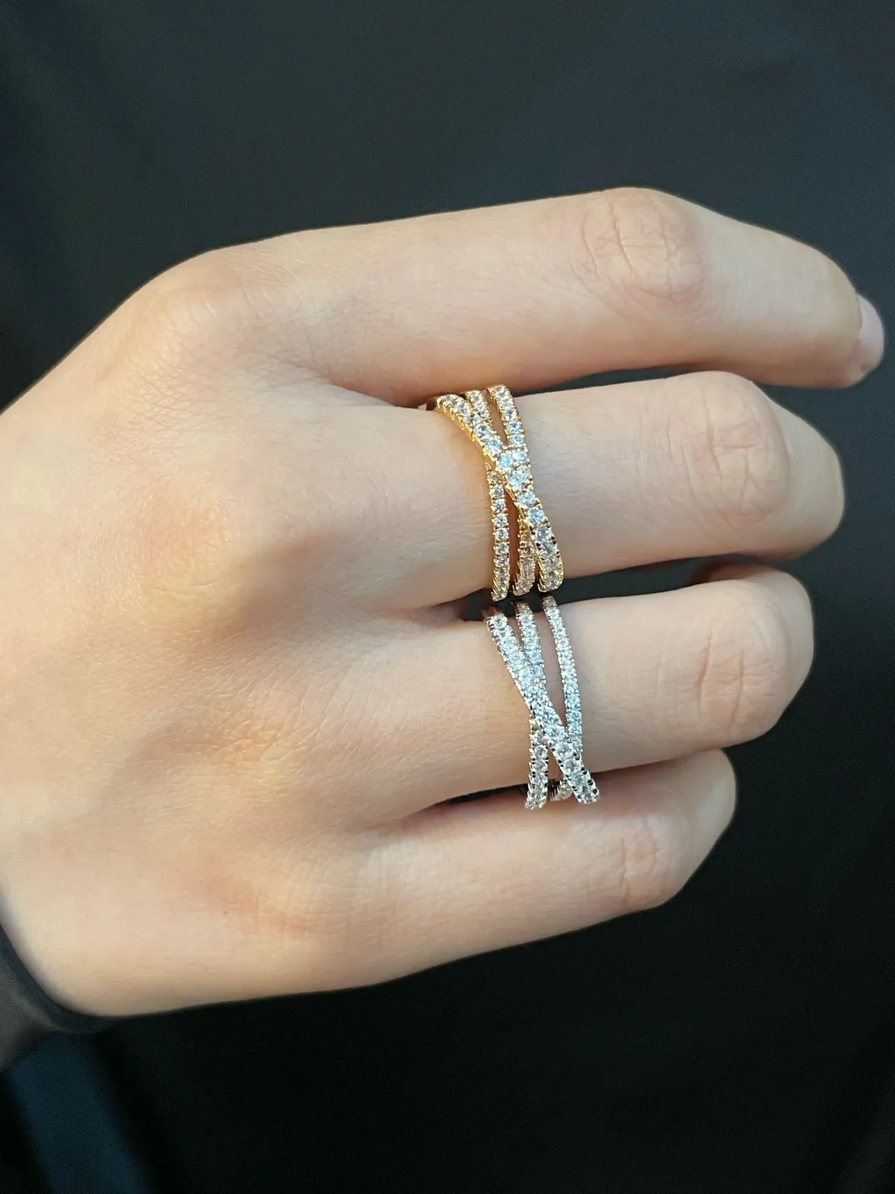 Cartier ذهب فضة متعدد الشرائح Pavé-Set خاتم 8