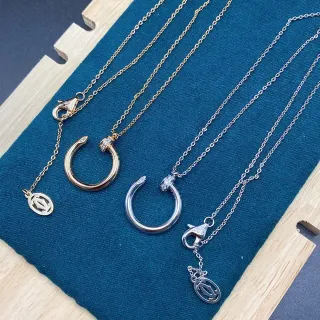 Cartier Juste un Clou Gold Silver Open C-Shaped Pendant Diamond-Set Clasp Necklace