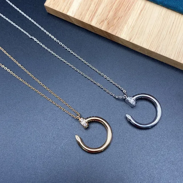 Cartier Juste un Clou Gold Silver Open C-Shaped Pendant Diamond-Set Clasp Necklace 3
