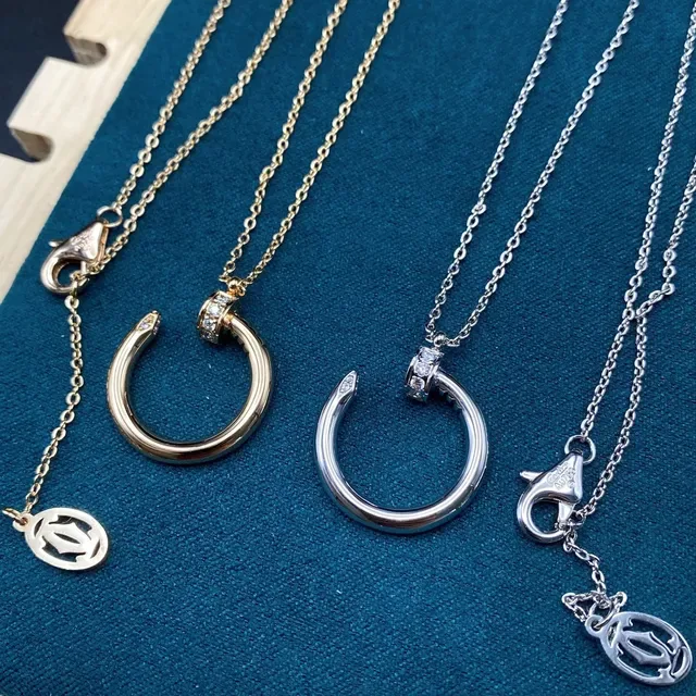 Cartier Juste un Clou Gold Silver Open C-Shaped Pendant Diamond-Set Clasp Necklace 9