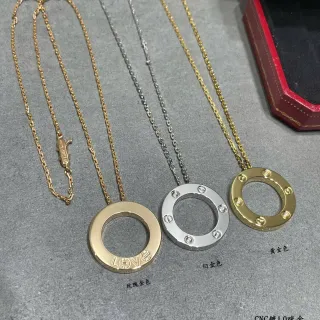 Cartier Love ذهب فضي دائري حلق مفتوح قلادة مثبت بالمسمار إطار سلاسل