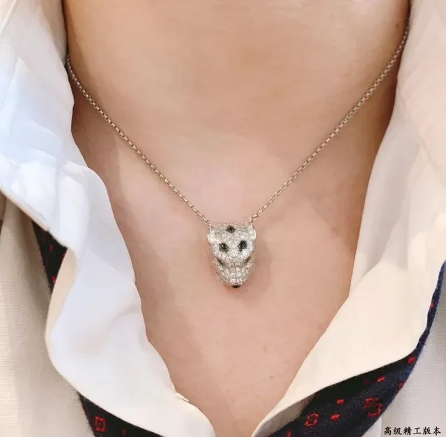 Cartier Panthère Diamond and Enamel Panther Head Necklace 8
