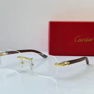 Cartier Transparent Brown Rimless Rectangular Gold-Tone Hardware Optical Glasses