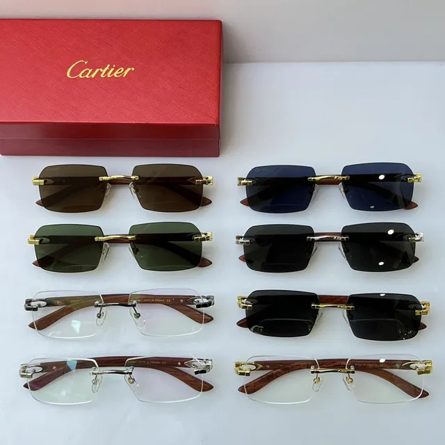 Cartier Transparent Brown Rimless Rectangular Gold-Tone Hardware Optical Glasses 2