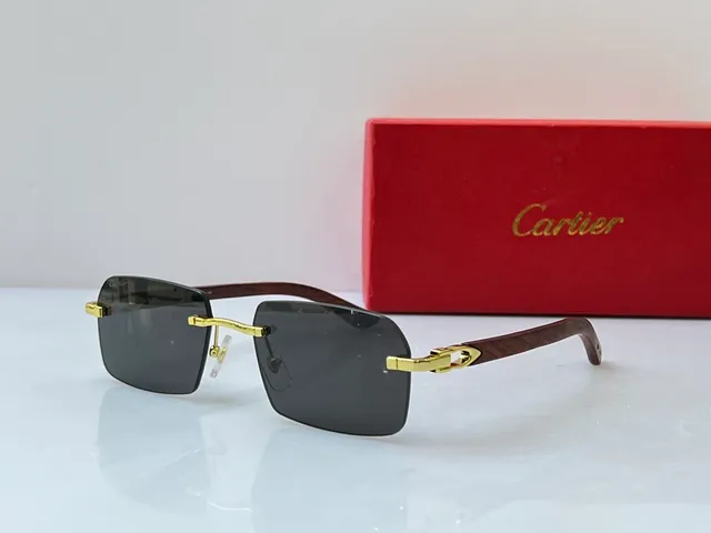 Cartier Transparent Brown Rimless Rectangular Gold-Tone Hardware Optical Glasses 3