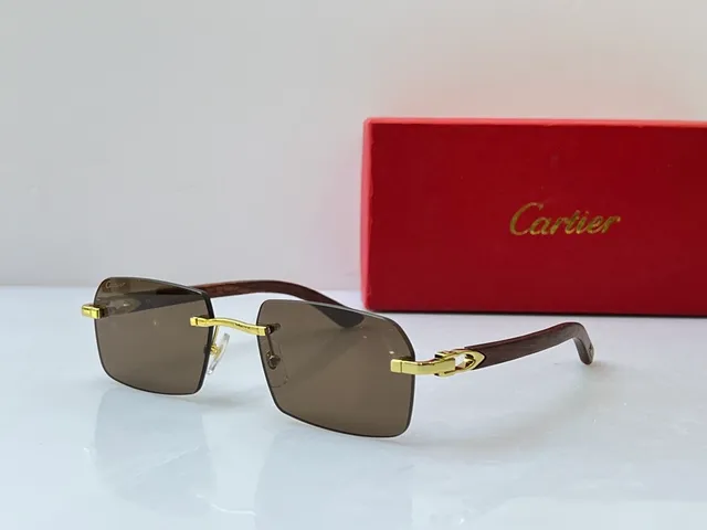 Cartier Transparent Brown Rimless Rectangular Gold-Tone Hardware Optical Glasses 4