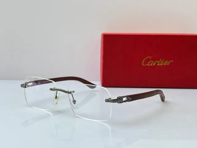 Cartier Transparent Brown Rimless Rectangular Gold-Tone Hardware Optical Glasses 8
