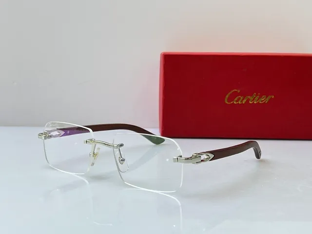 Cartier Transparent Brown Rimless Rectangular Gold-Tone Hardware Optical Glasses 9