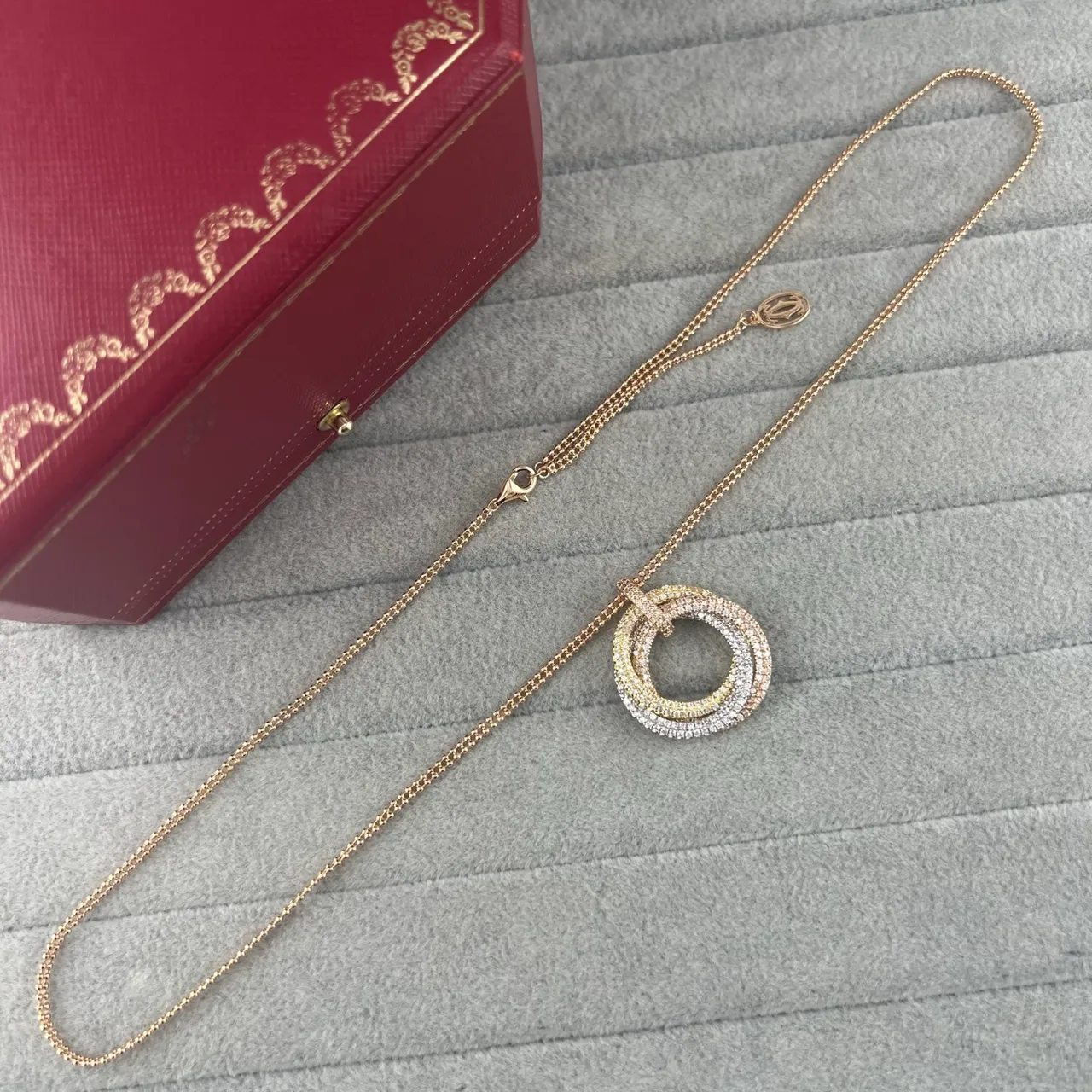 Cartier Trinity Interlocking Double-Ring Pavé Necklace 3