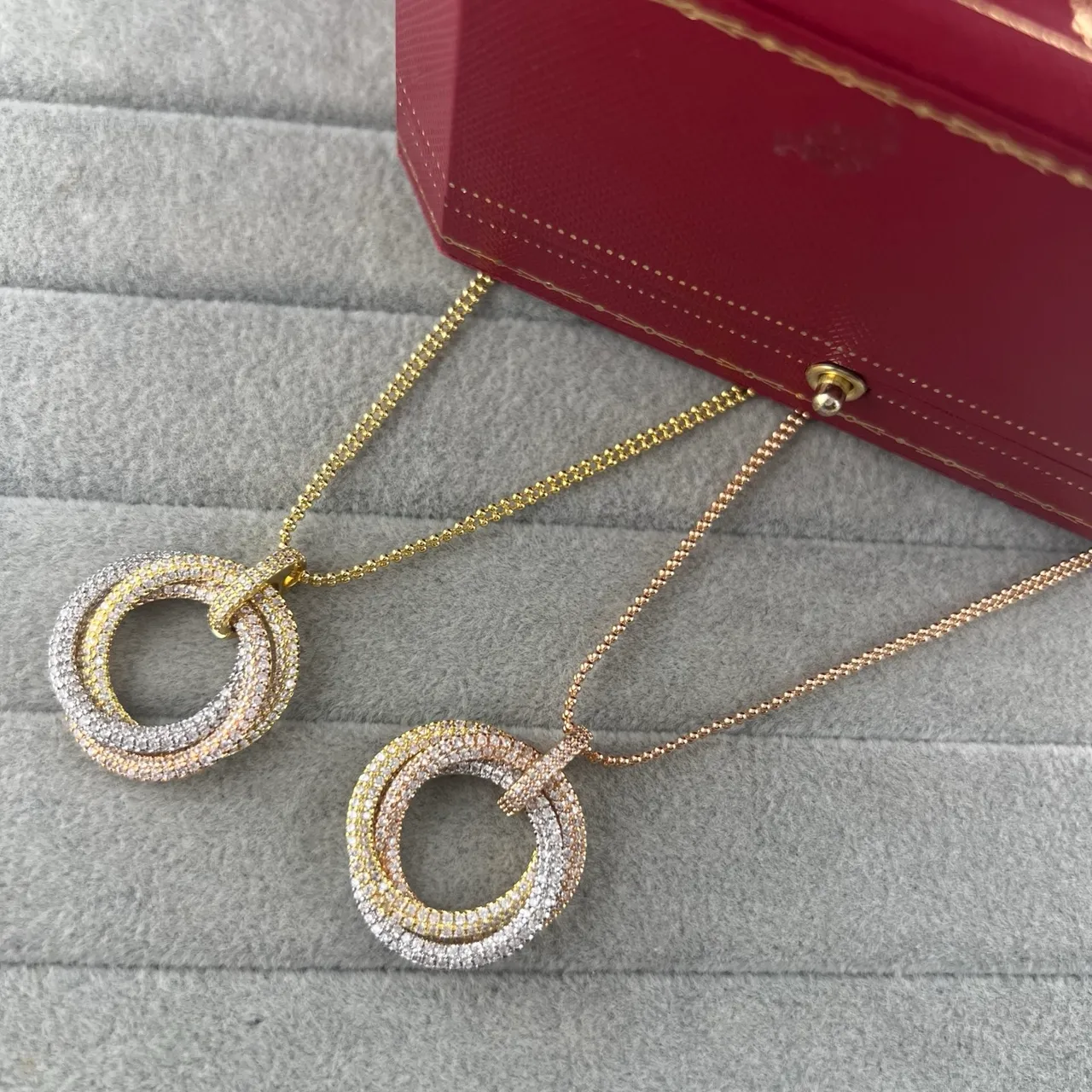 Cartier Trinity Interlocking Double-Ring Pavé Necklace 5