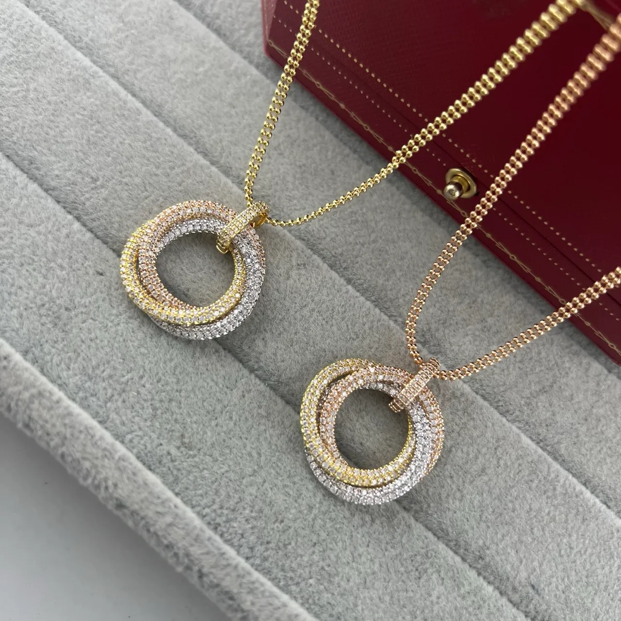 Cartier Trinity Interlocking Double-Ring Pavé Necklace 6