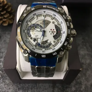Casio Edifice Plata Azul Reloj Multi-Dial Cronógrafo Bisel Tachímetro