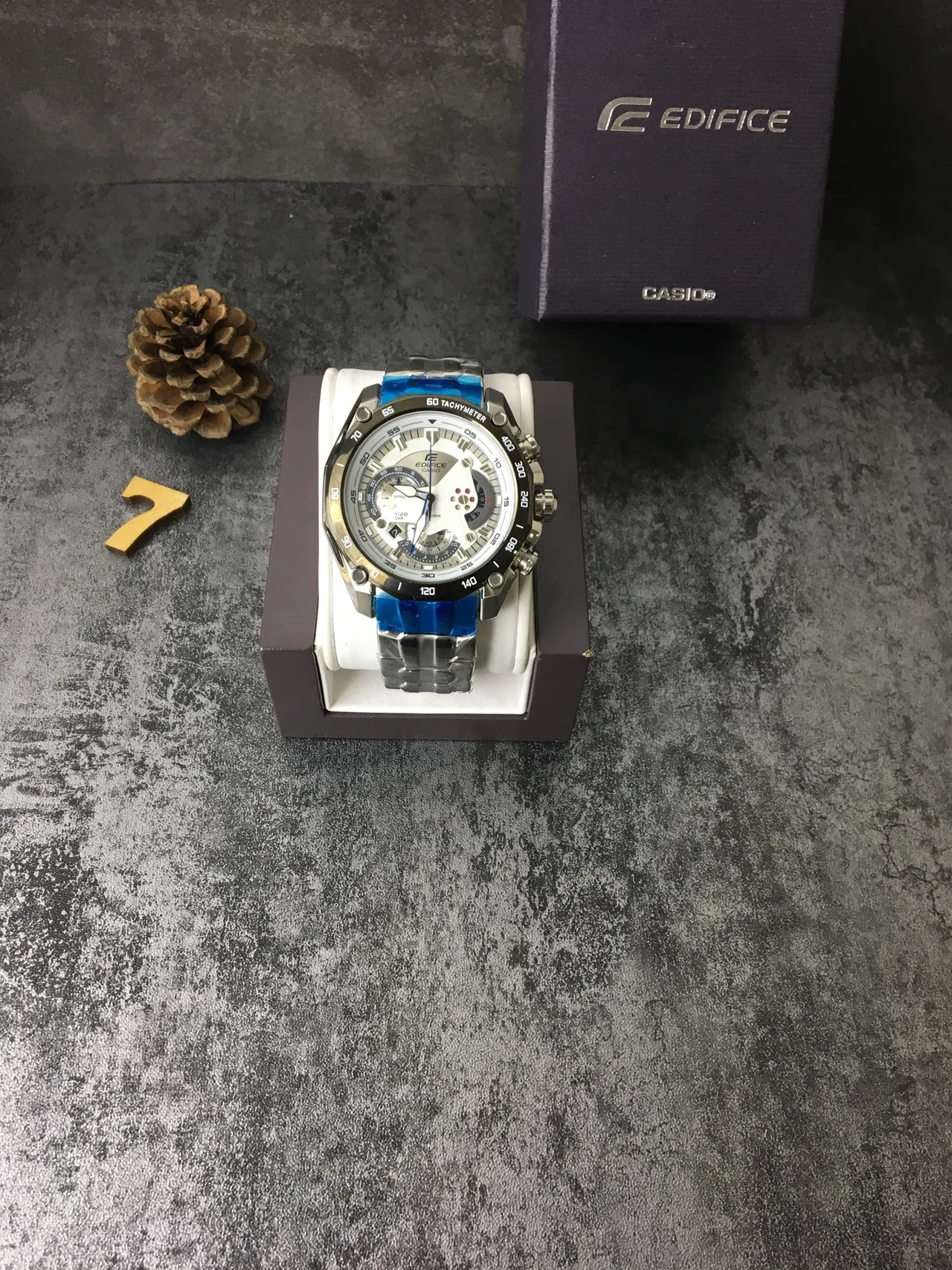 Casio Edifice Plata Azul Reloj Multi-Dial Cronógrafo Bisel Tachímetro 2