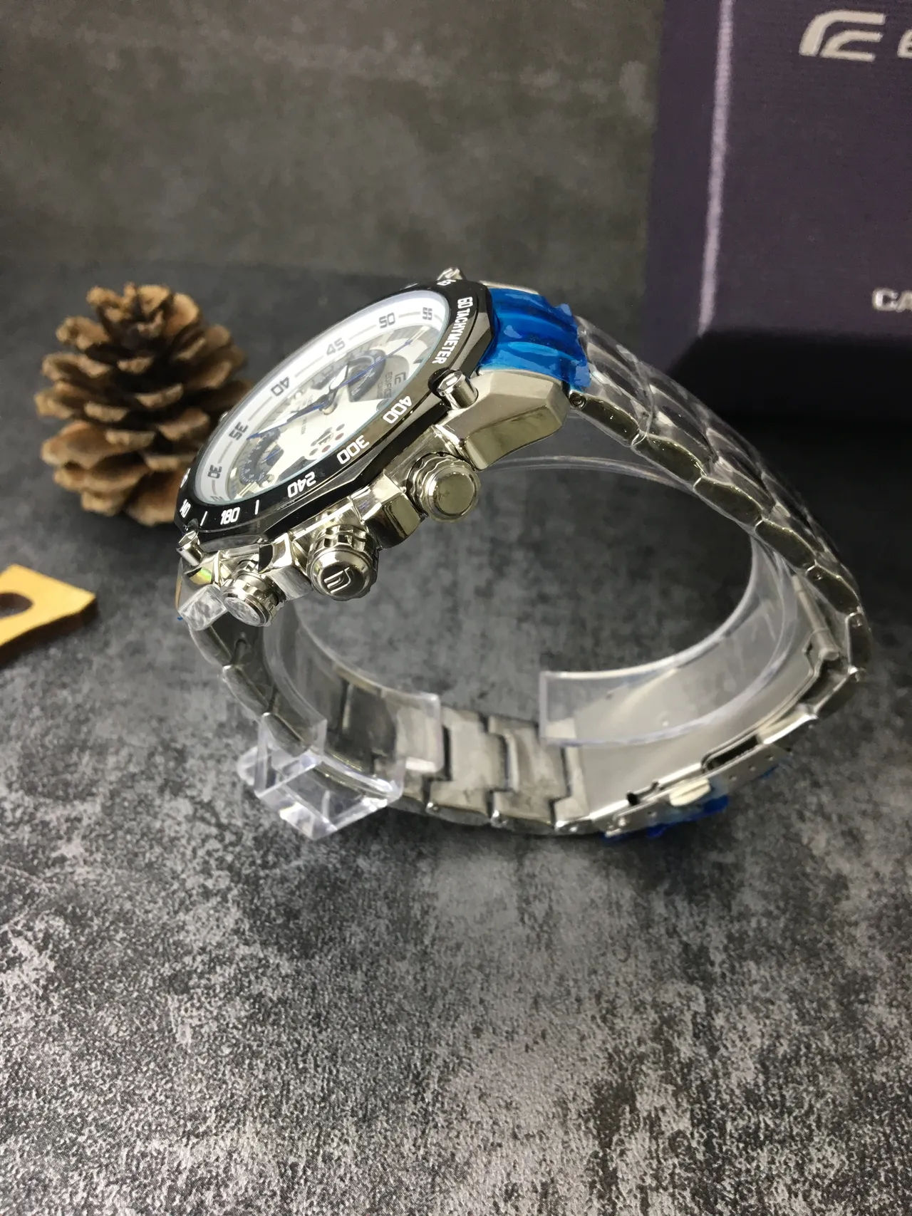 Casio Edifice Plata Azul Reloj Multi-Dial Cronógrafo Bisel Tachímetro 3