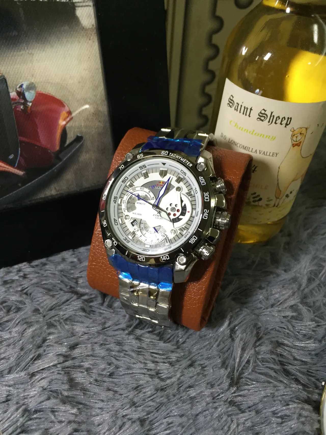 Casio Edifice Plata Azul Reloj Multi-Dial Cronógrafo Bisel Tachímetro 7