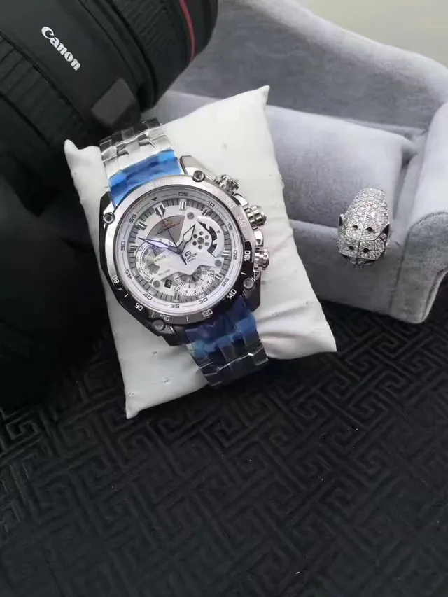Casio Edifice Plata Azul Reloj Multi-Dial Cronógrafo Bisel Tachímetro 8