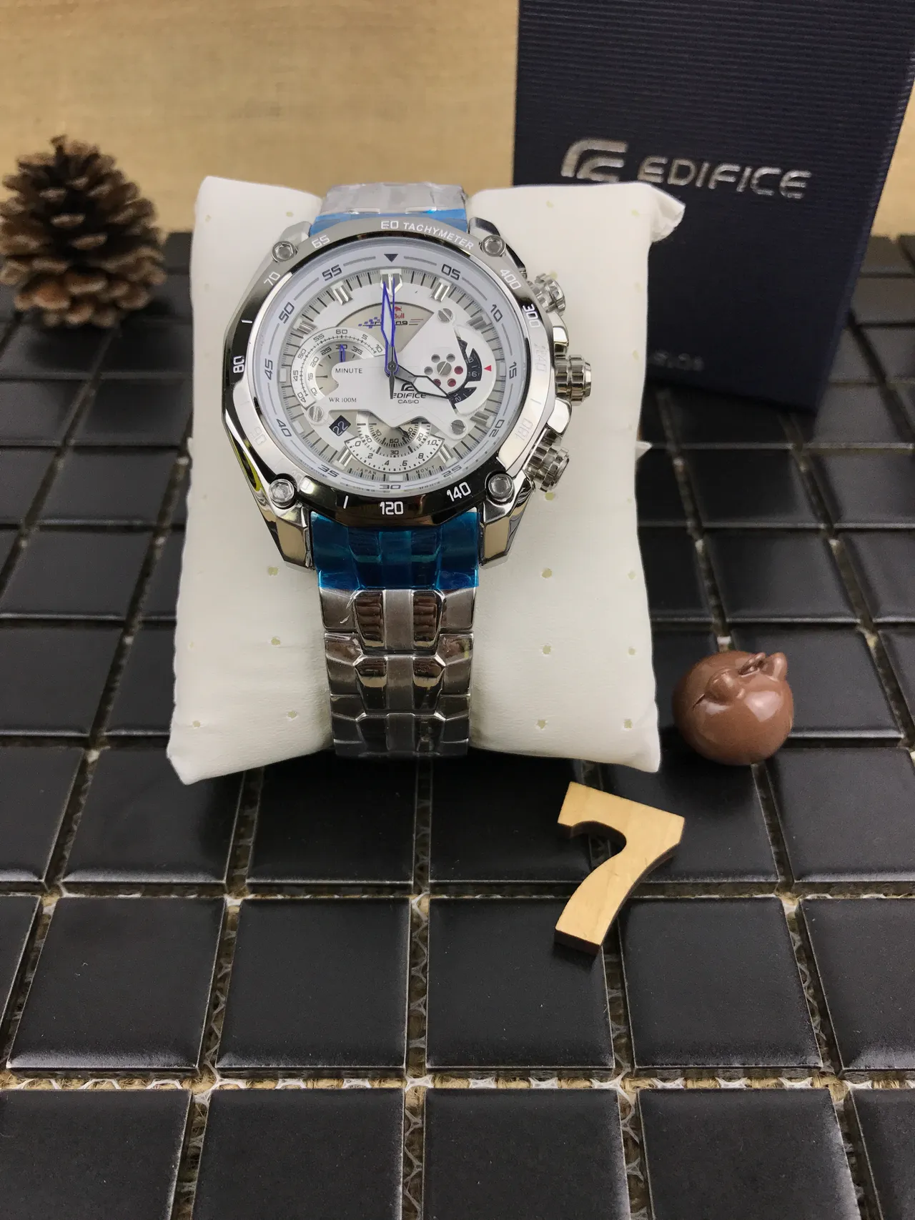 Casio Edifice Plata Azul Reloj Multi-Dial Cronógrafo Bisel Tachímetro 10