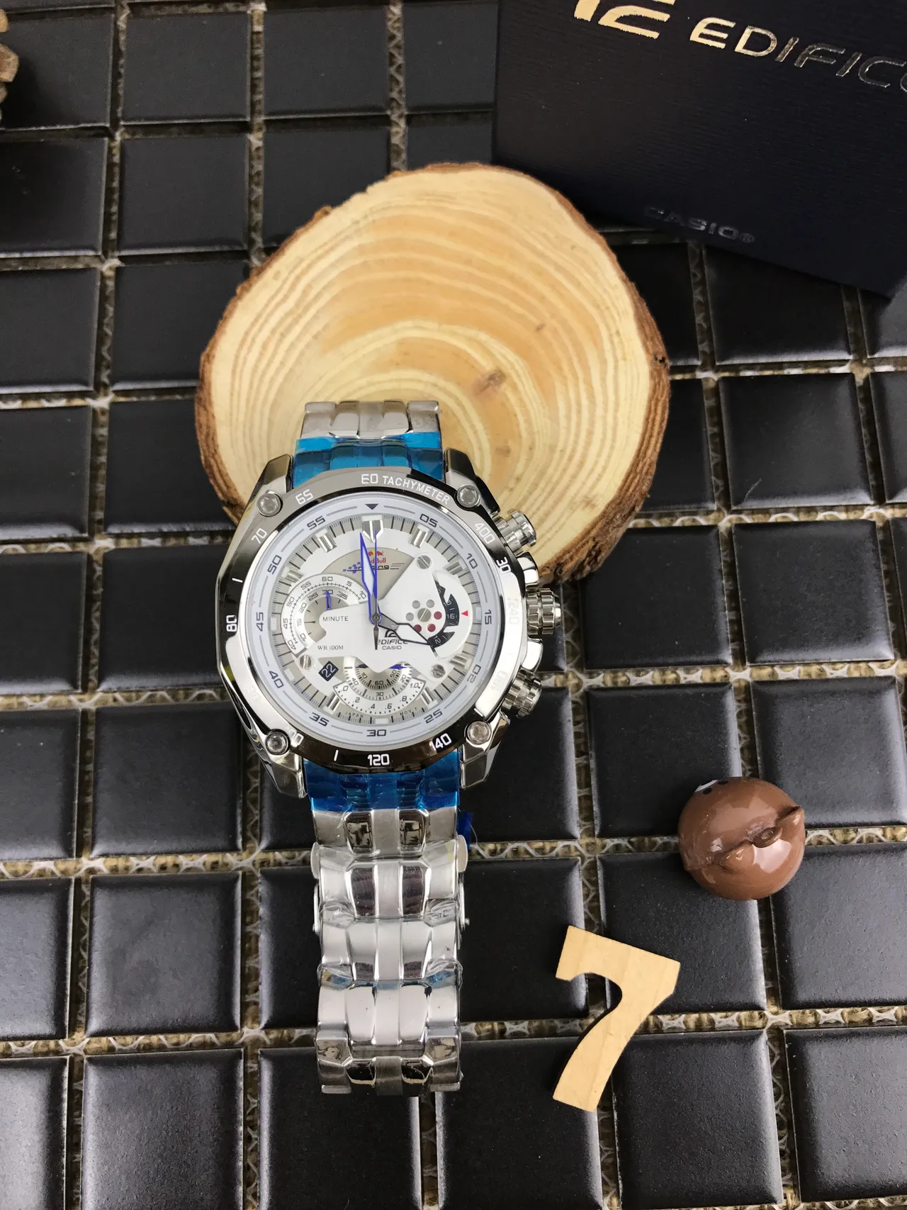 Casio Edifice Plata Azul Reloj Multi-Dial Cronógrafo Bisel Tachímetro 11