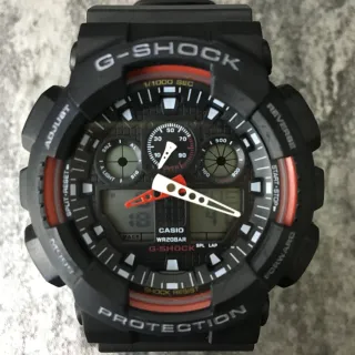 Casio G-Shock GA-100 ساعة رياضية سوداء وحمراء