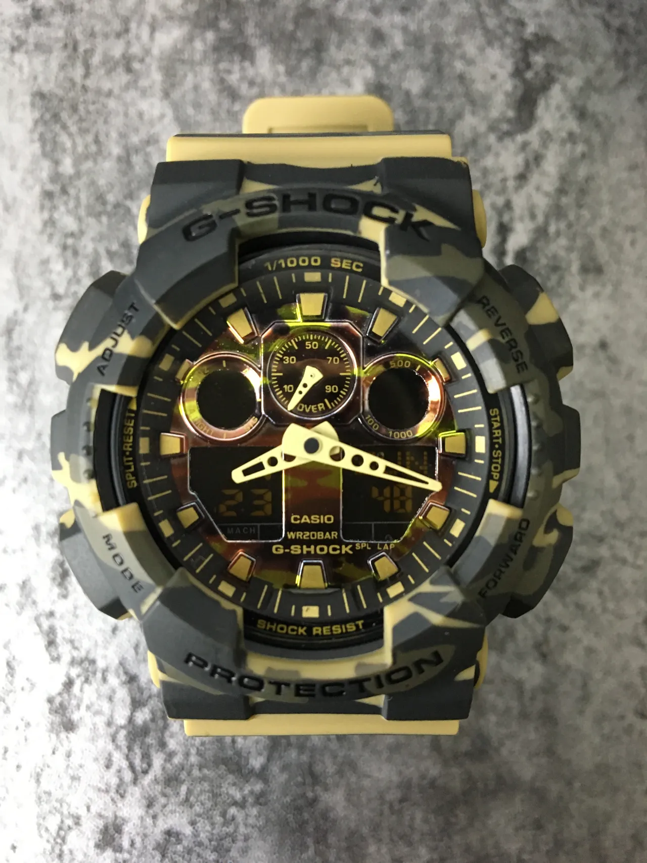 Casio G-Shock GA-100 Camouflage Yellow Sports Watch 1