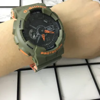 Casio G-Shock GA-100 Olive Green and Orange Sports Watch