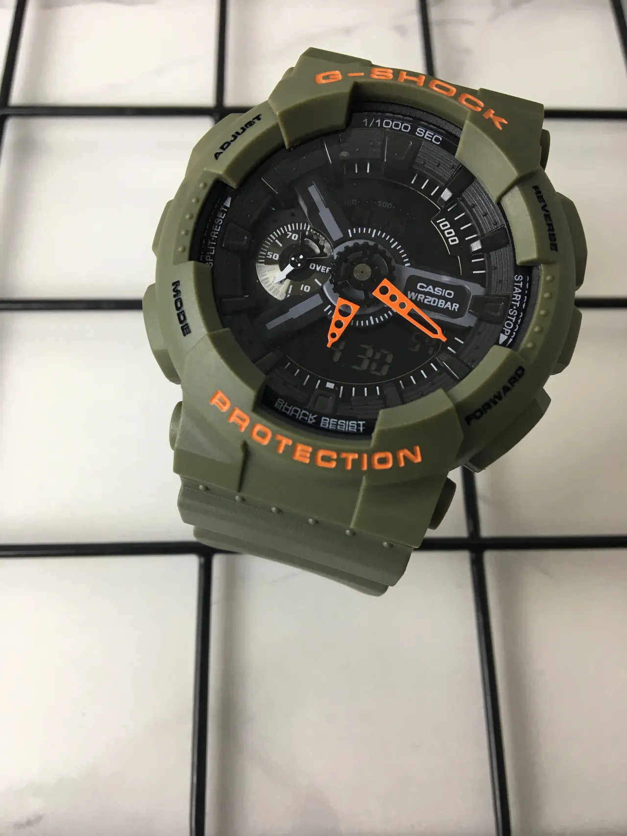 Casio G-Shock GA-100 Olive Green and Orange Sports Watch 2