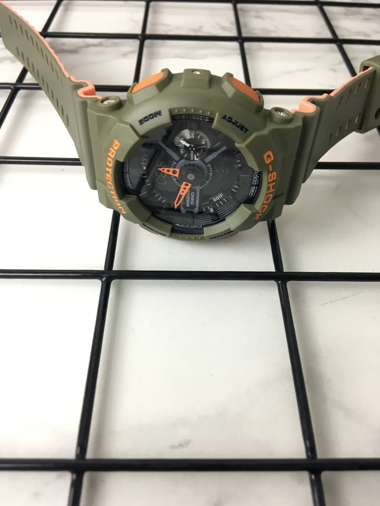Casio G-Shock GA-100 Olive Green and Orange Sports Watch 5