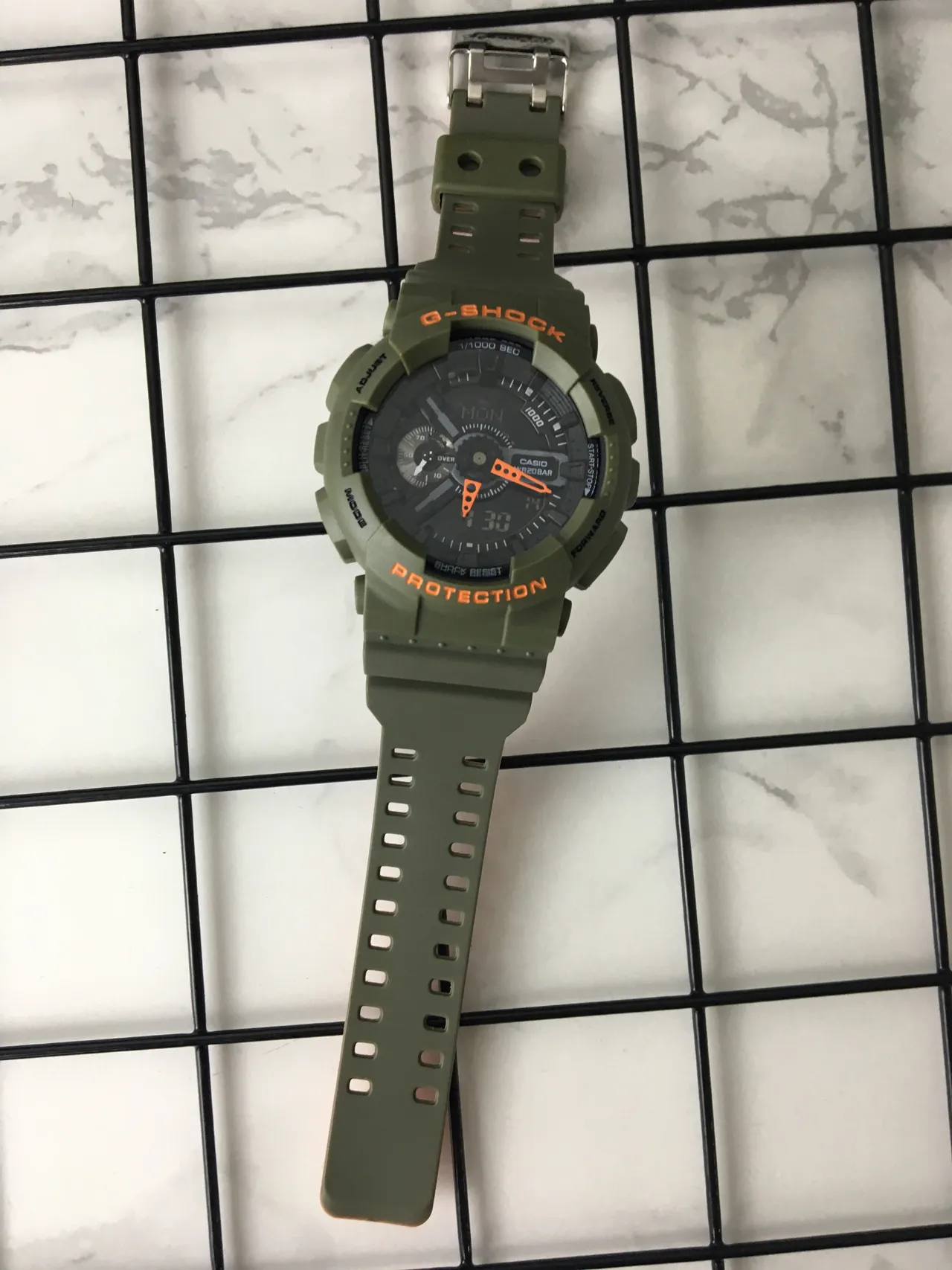 Casio G-Shock GA-100 Olive Green and Orange Sports Watch 6