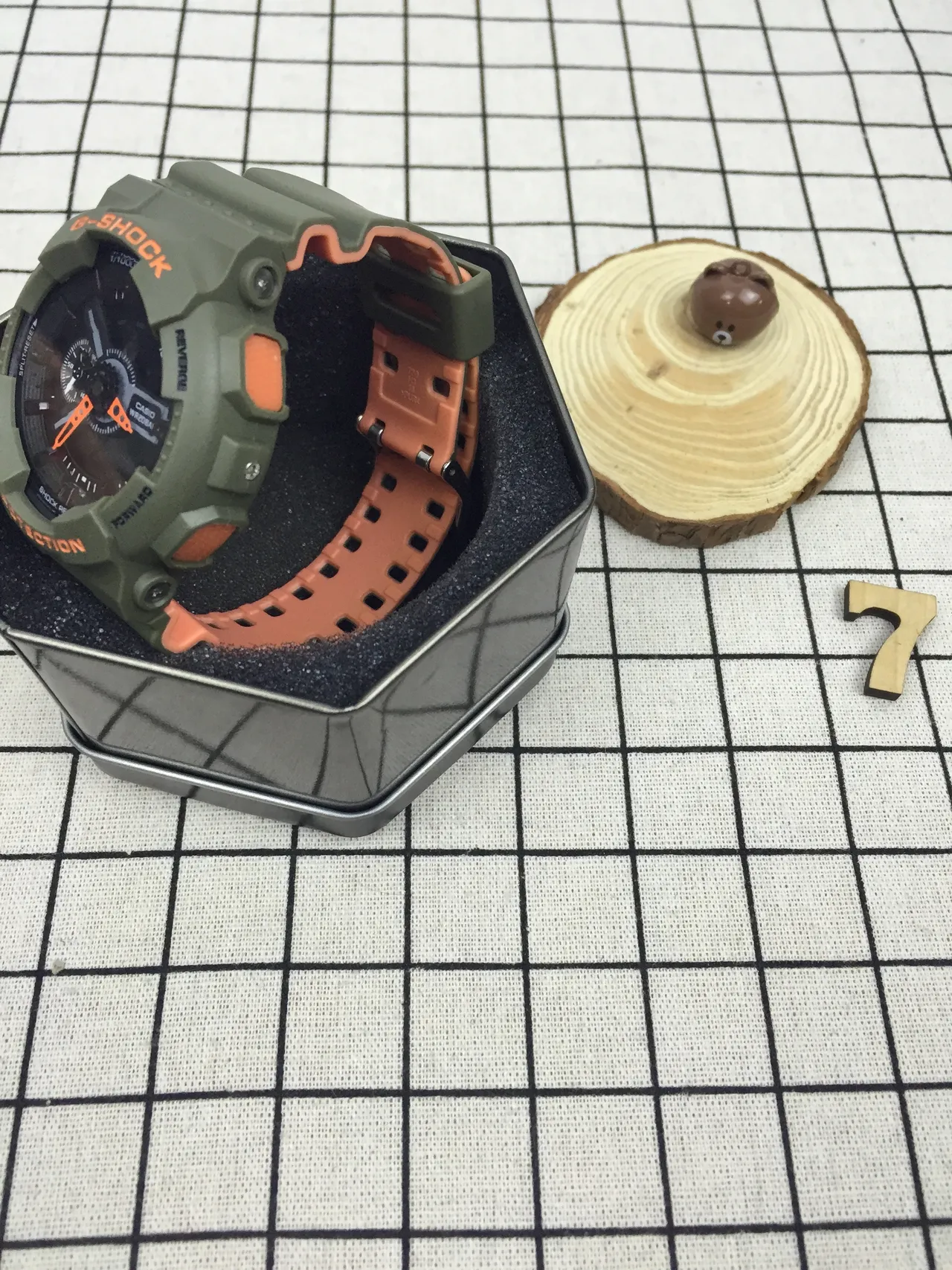 Casio G-Shock GA-100 Olive Green and Orange Sports Watch 8