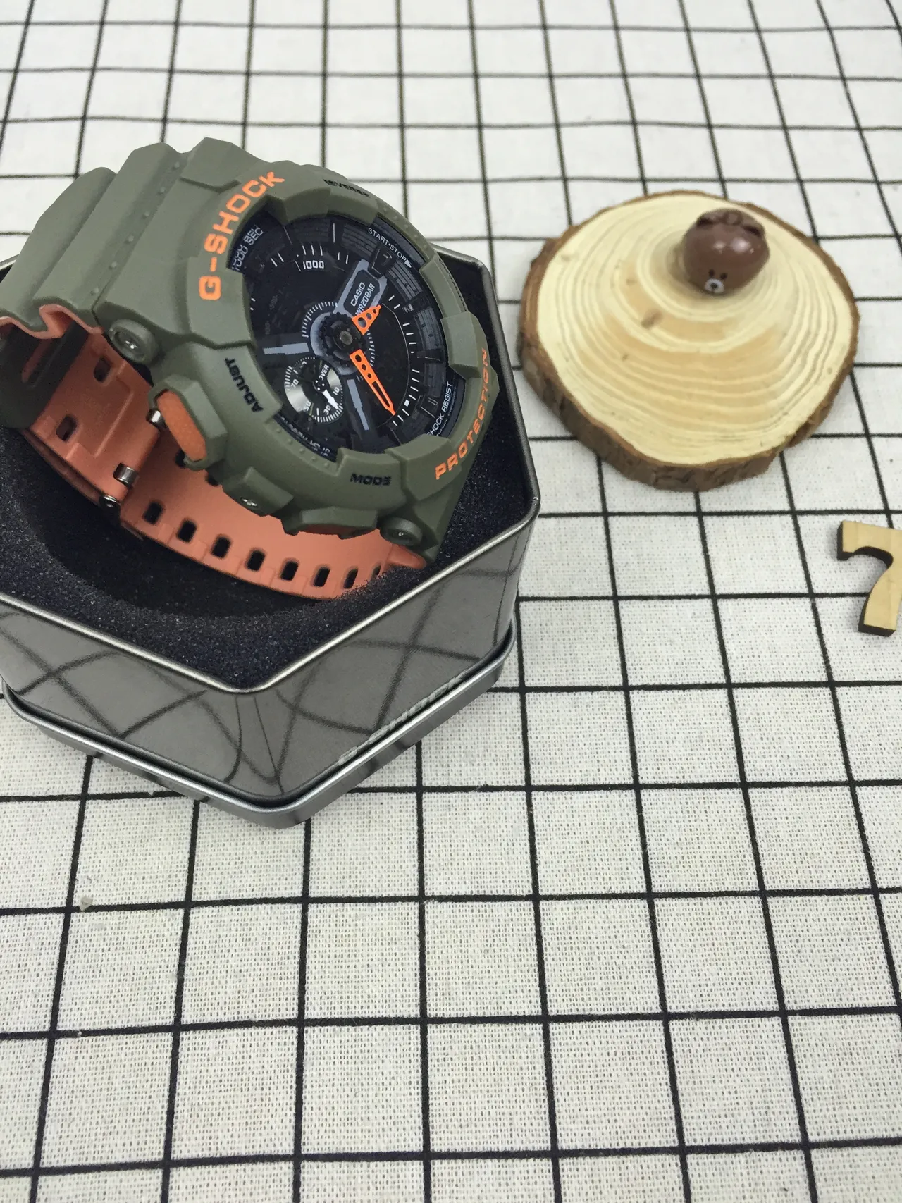 Casio G-Shock GA-100 Olive Green and Orange Sports Watch 9
