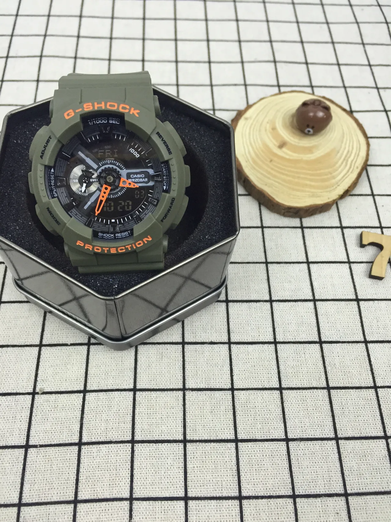 Casio G-Shock GA-100 Olive Green and Orange Sports Watch 10